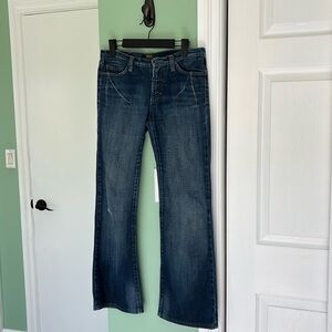 Versace Jeans Couture Low Rise Slight Bell Bottom Jeans w one torn hole.